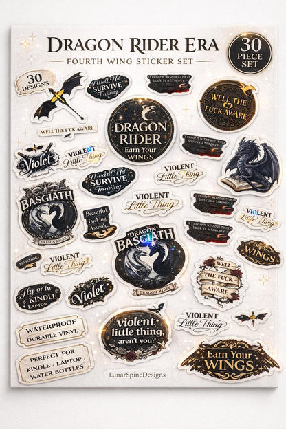 20 ASSORTED Fourth Wing Stickers – Basgiath Dragon War College Fantasy Decals