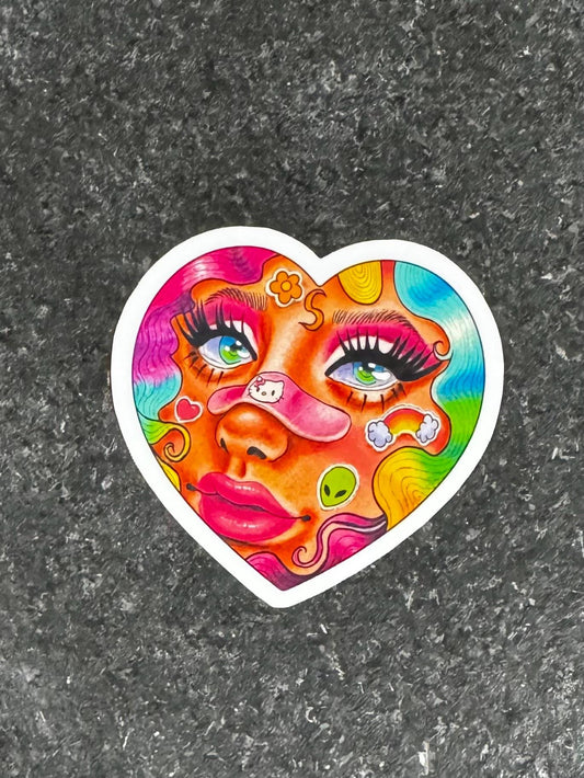 Retro Face Sticker | Lisa Frank Inspired Y2K Art Vinyl Decal