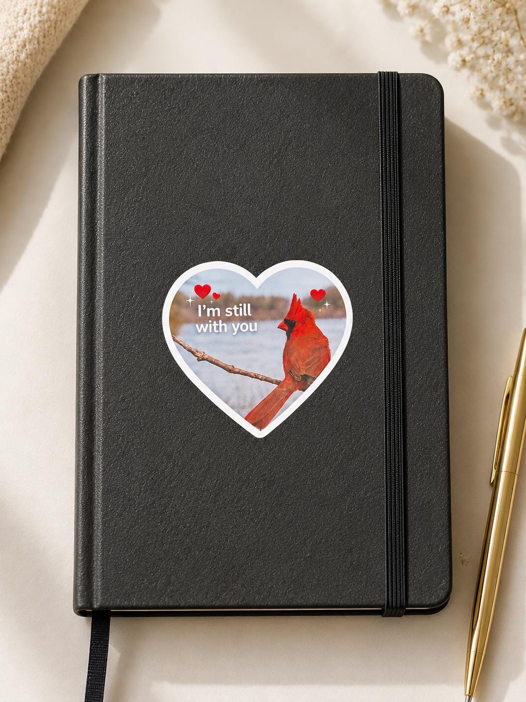 Cardinal Memorial Sticker | “I’m Still With You” Heart Decal | Red Bird Sympathy Gift | Waterproof Vinyl Sticker | Memory Loved One Journal