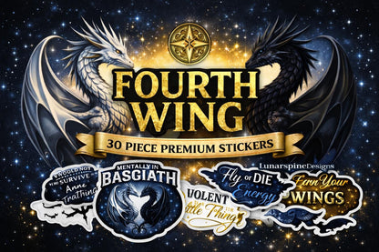 20 ASSORTED Fourth Wing Stickers – Basgiath Dragon War College Fantasy Decals