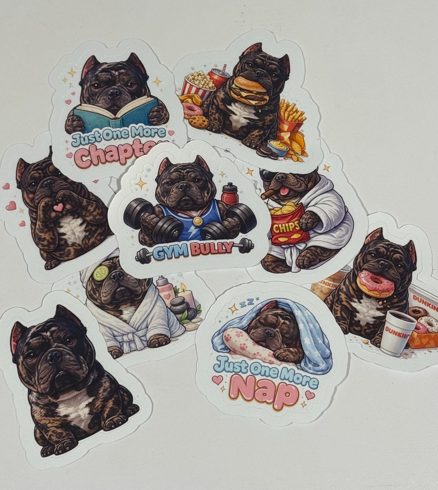 American Bully FRENCHIE Sticker Pack – 9 Vinyl Dog Stickers for Laptops, Tumblers
