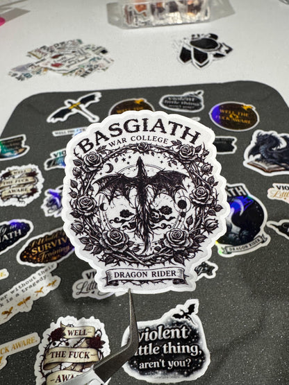 20 ASSORTED Fourth Wing Stickers – Basgiath Dragon War College Fantasy Decals