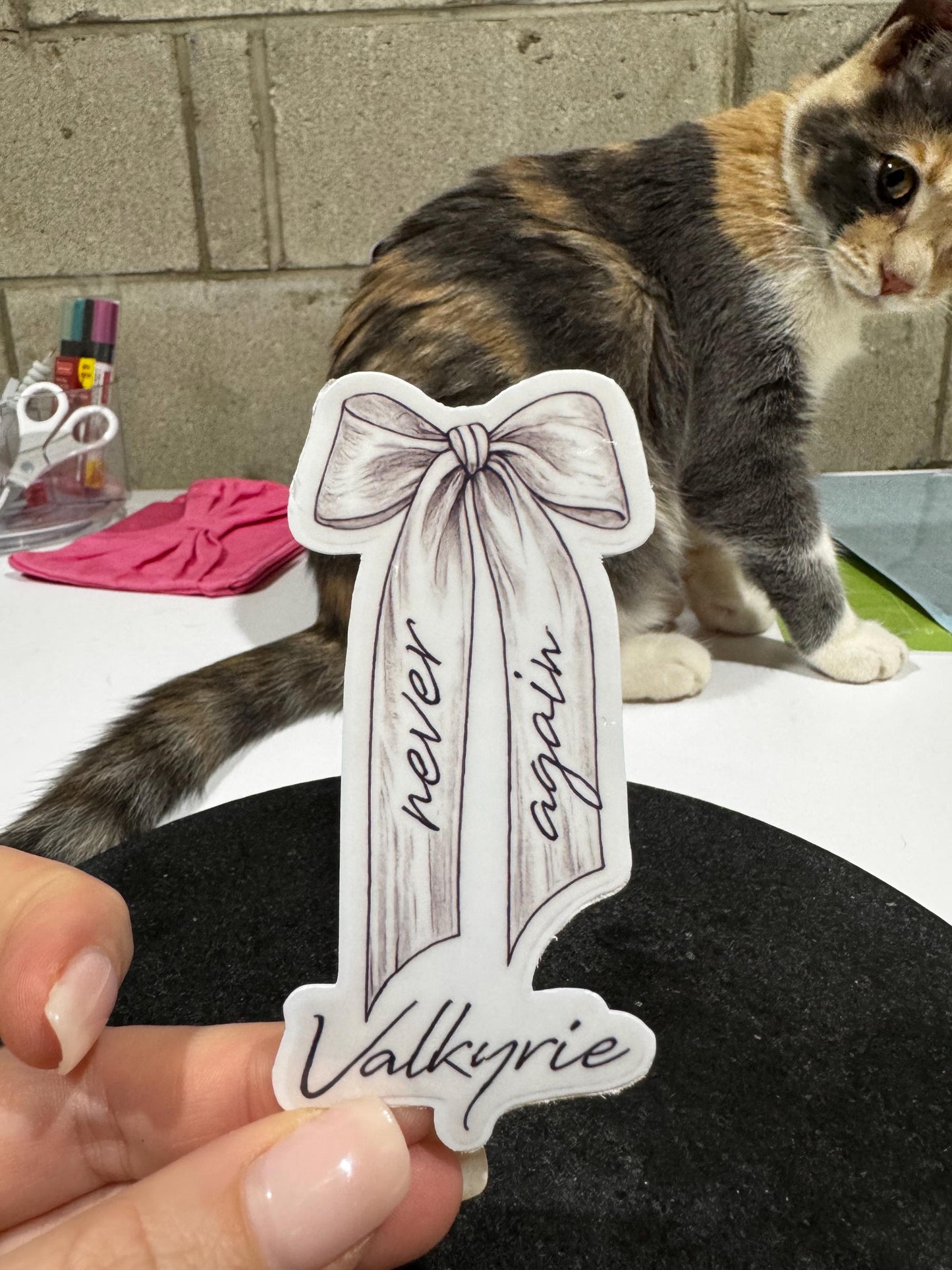 ACOTAR Valkyrie Sticker “Never Again” Ribbon Bow | Bookish Fantasy Sticker