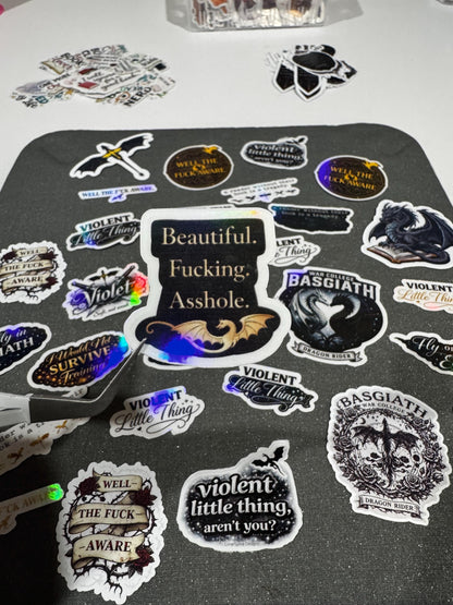 20 ASSORTED Fourth Wing Stickers – Basgiath Dragon War College Fantasy Decals