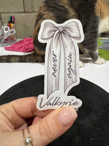 ACOTAR Valkyrie Sticker “Never Again” Ribbon Bow | Bookish Fantasy Sticker