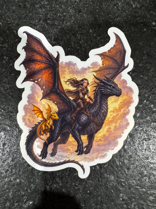 Fourth Wing Dragon Rider Sticker | Violet & Dragons Fantasy Art (Waterproof Vinyl)