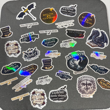20 ASSORTED Fourth Wing Stickers – Basgiath Dragon War College Fantasy Decals
