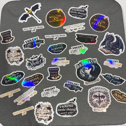 20 ASSORTED Fourth Wing Stickers – Basgiath Dragon War College Fantasy Decals