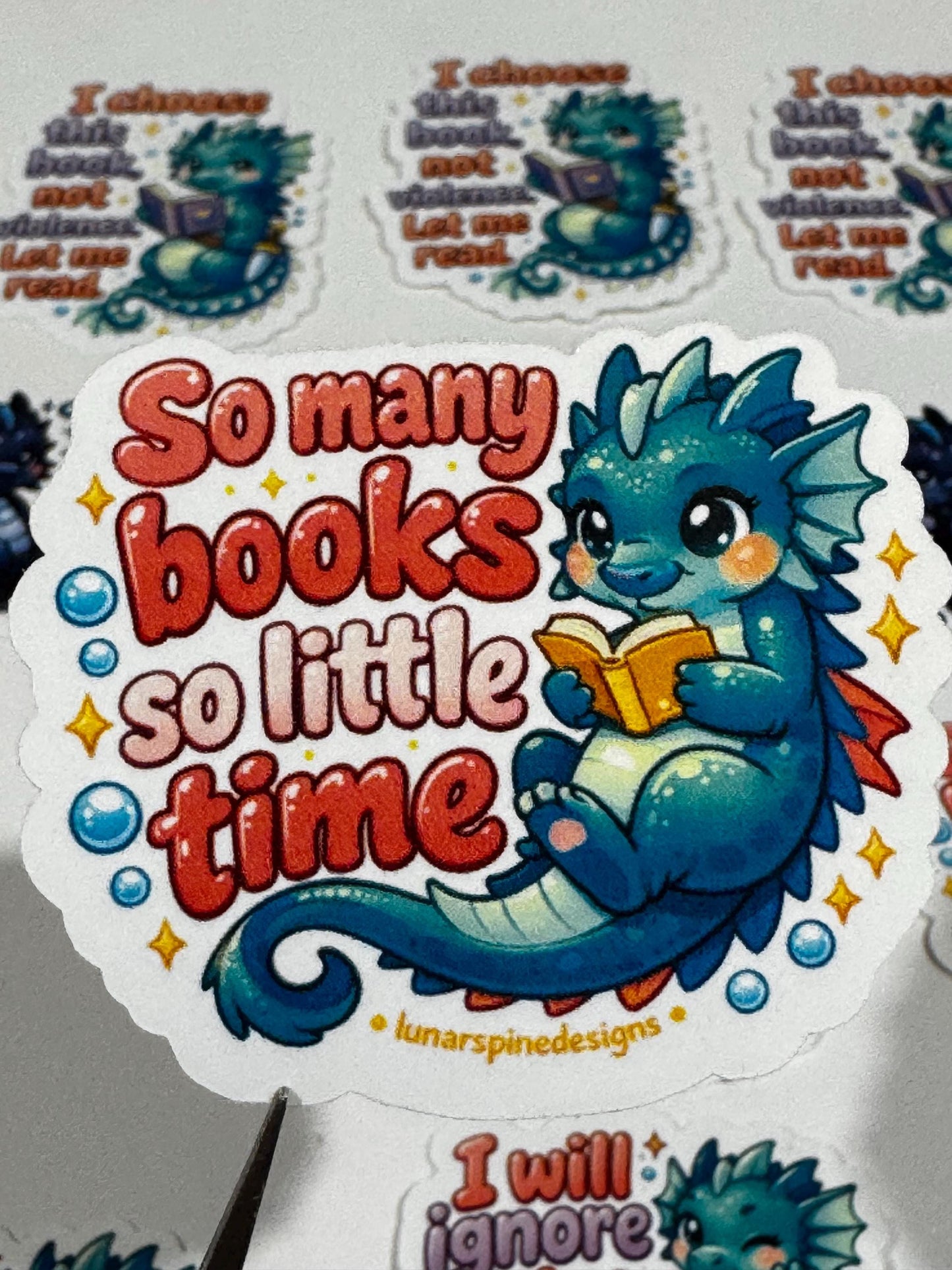 Book Emotional Support Dragon Sticker Pack | Reading Mood Decals for Kindle, Laptop (15 Pieces)