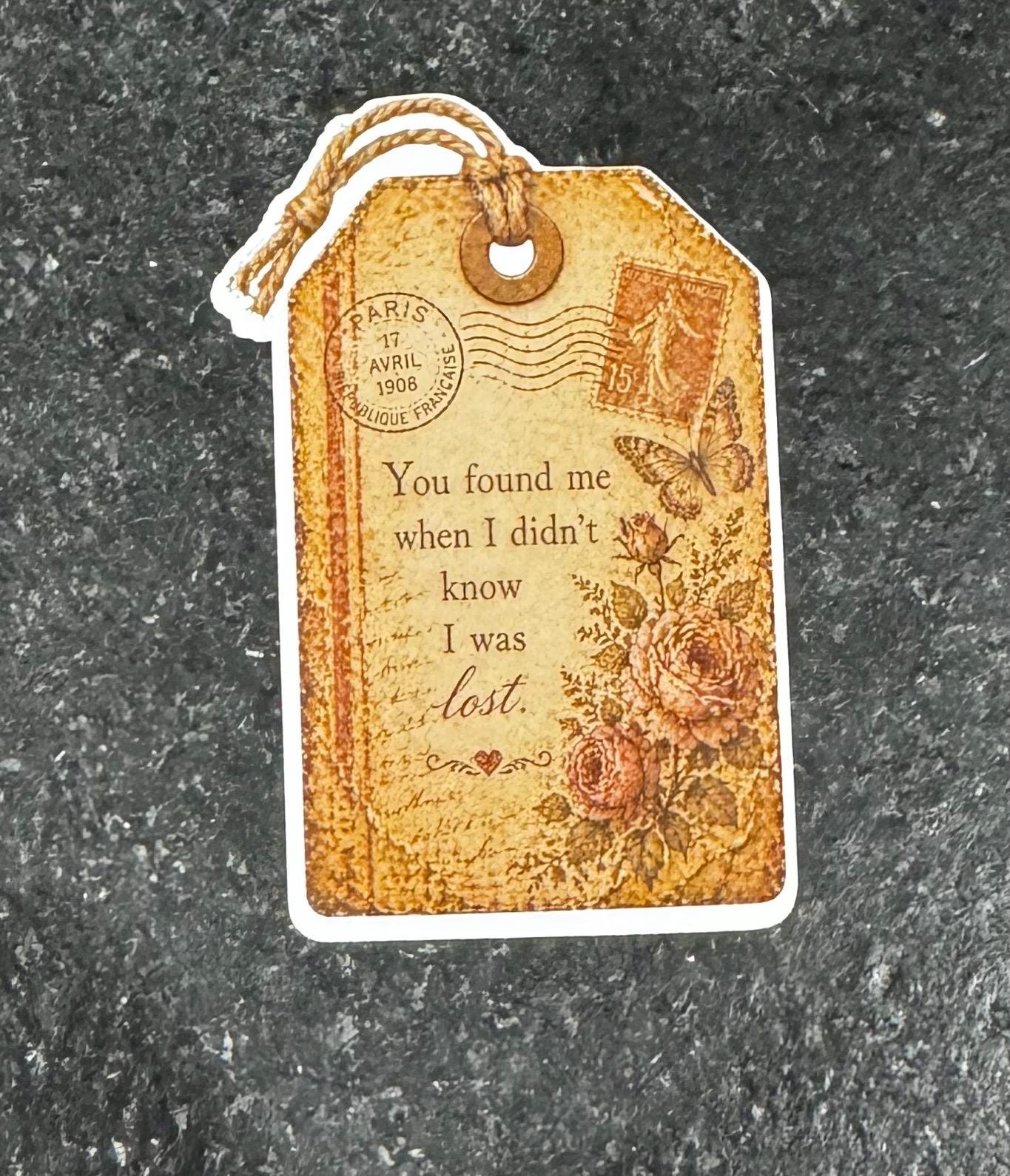Vintage Luggage Tag Stickers | Romantic Love Quotes, Floral Ephemera for Journals