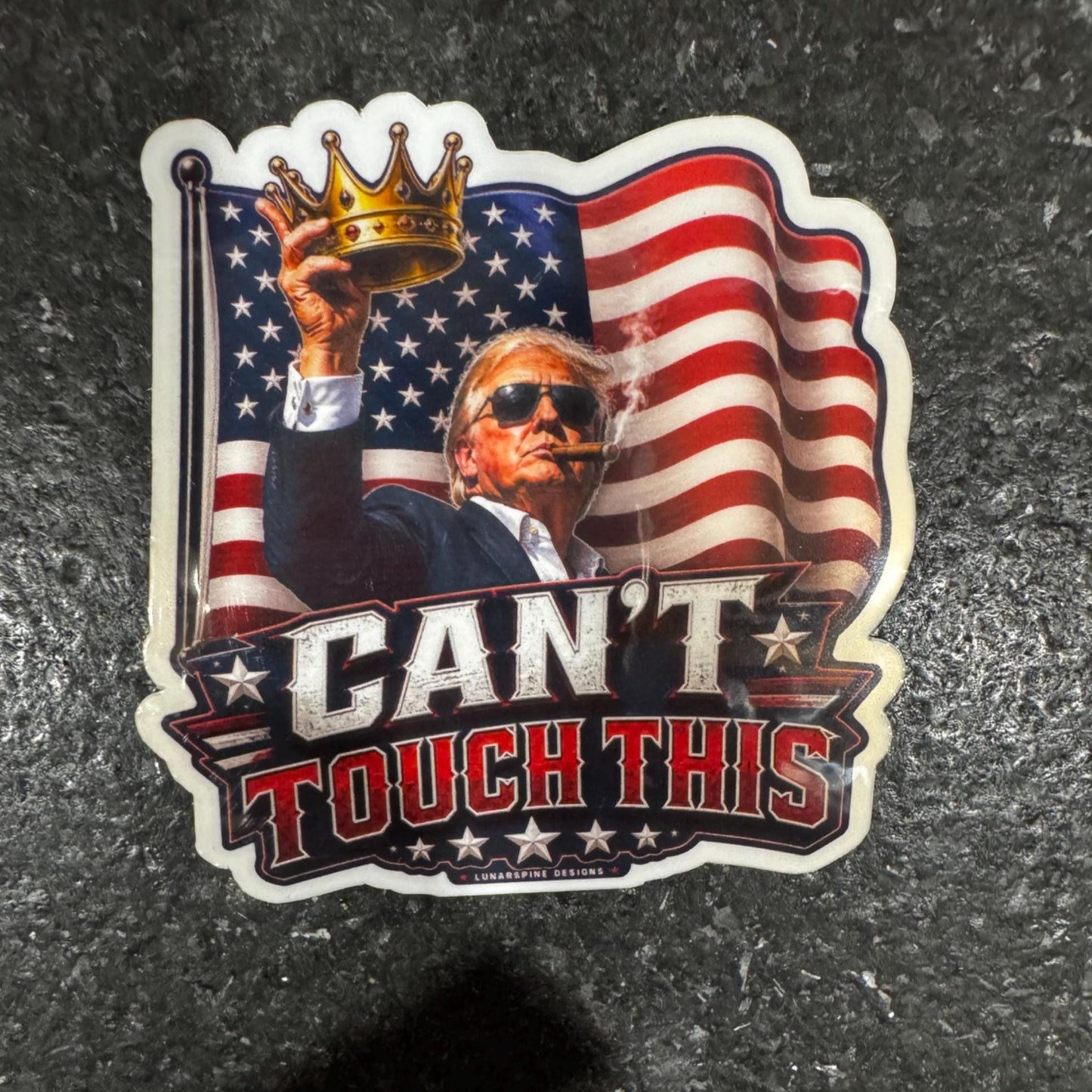 Trump Can’t Touch This Sticker, Patriotic American Flag, Political Humor Vinyl Laptop Car Tumbler