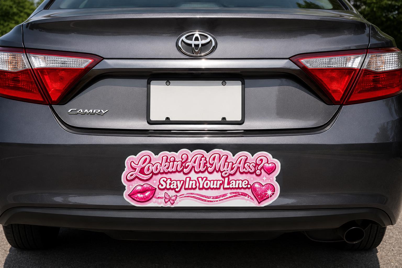 Lookin’ At My Ass? Stay In Your Lane Bumper Sticker | Pink Y2K Car Decal | Funny Girly Waterproof Vinyl Sticker