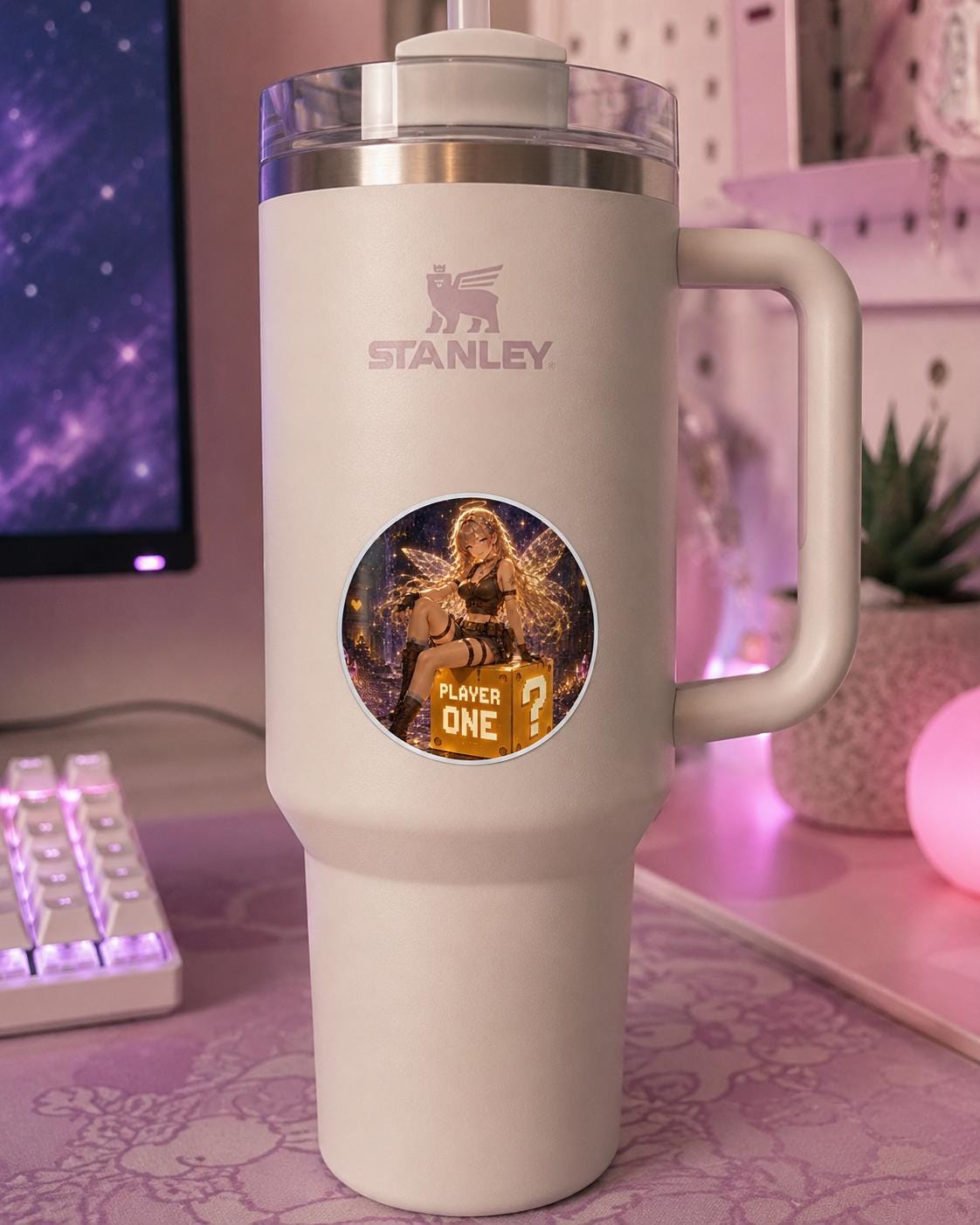 Lunar Player One Sticker | Gamer Fairy Fantasy Girl Sticker | Magical Anime-Inspired Gaming Decal