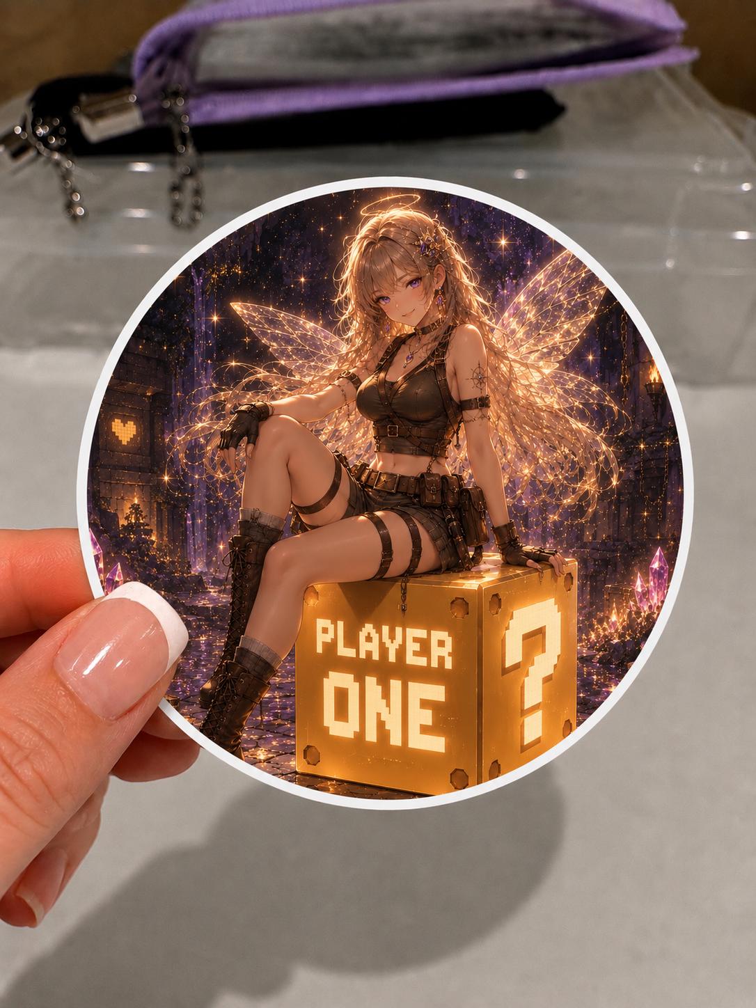 Lunar Player One Sticker | Gamer Fairy Fantasy Girl Sticker | Magical Anime-Inspired Gaming Decal