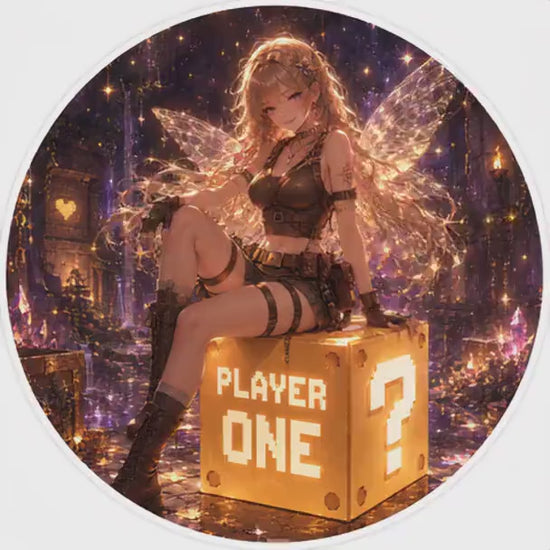 Lunar Player One Sticker | Gamer Fairy Fantasy Girl Sticker | Magical Anime-Inspired Gaming Decal
