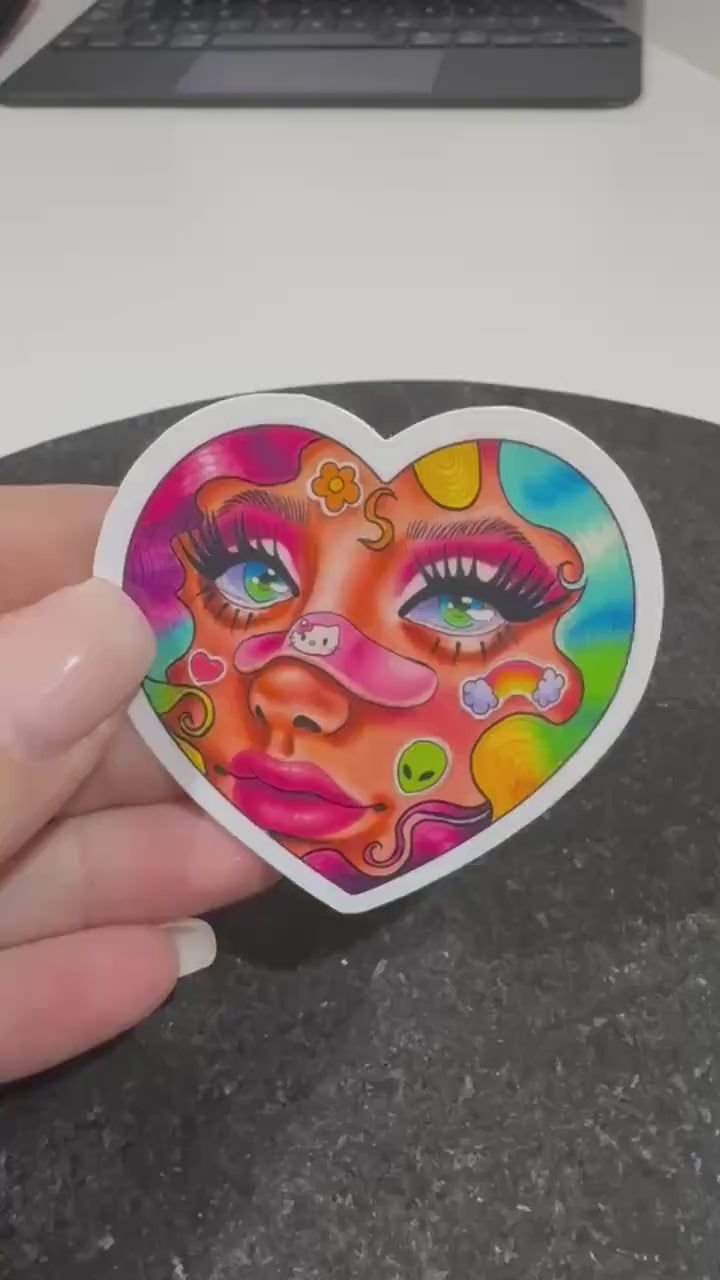 Retro Face Sticker | Lisa Frank Inspired Y2K Art Vinyl Decal